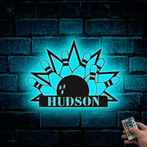 Custom Bowling Metal Wall Art With Led Lights, Personalized Bowling Player Name Metal Sign, Bowling Game Zone Metal Led Decor